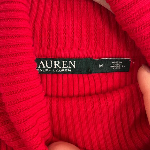 Lauren Ralph Lauren Red Ribbed Turtleneck Sweater M 100% Cotton - Picture 4 of 8